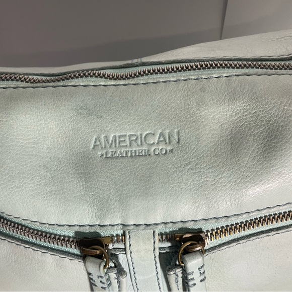 American Leather Company Leather Hanover Mint Green Two Front Zip Pockets Bag - Picture 2 of 15